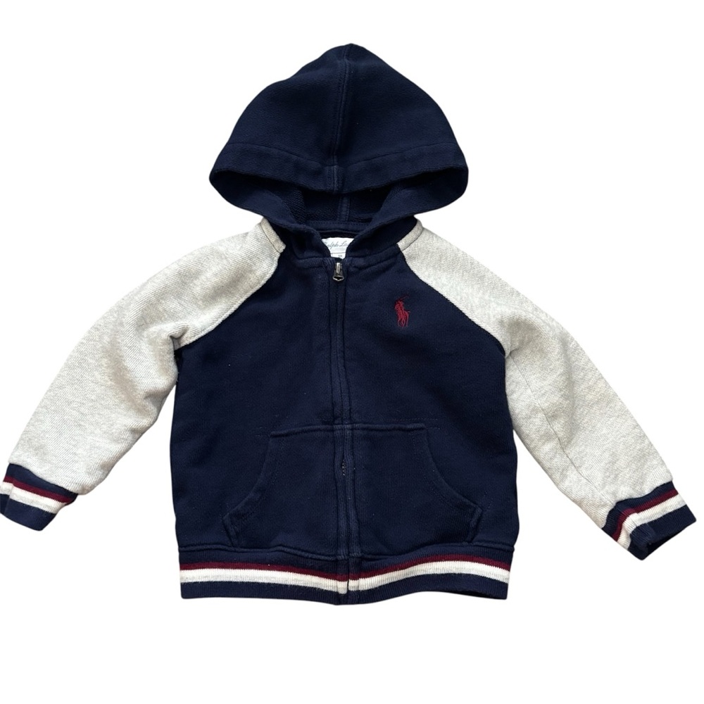 Ralph Lauren Kids Navy and Gray French Terry Full Zip Hoodie